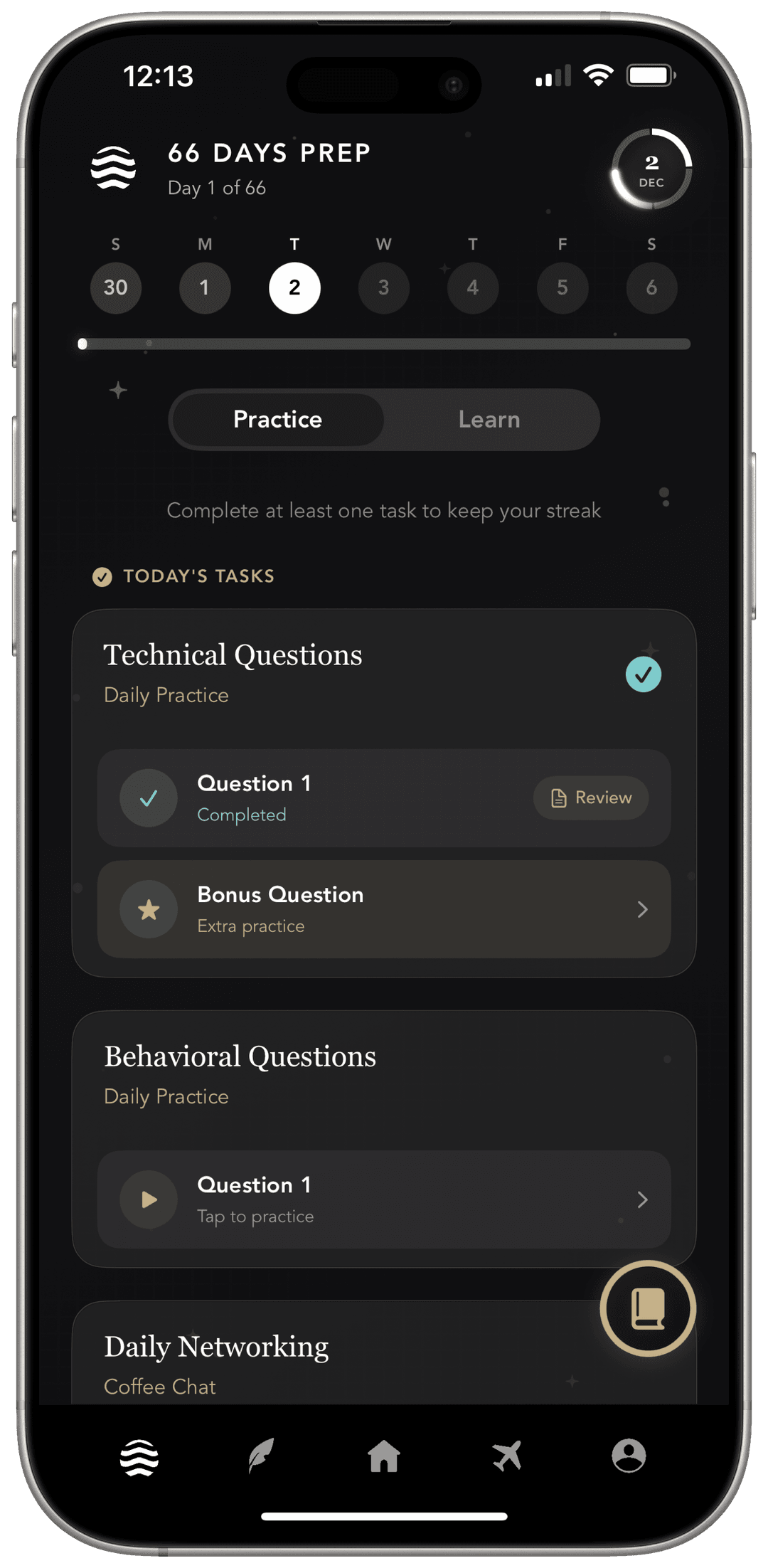 66 Days Prep daily practice screen